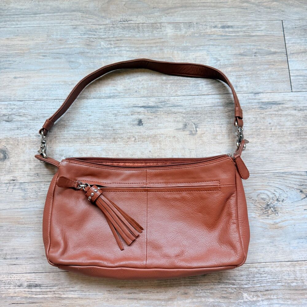 Great American Leather Works Brown Leather Shoulder Bag Tassel Purse Vintage Y2K